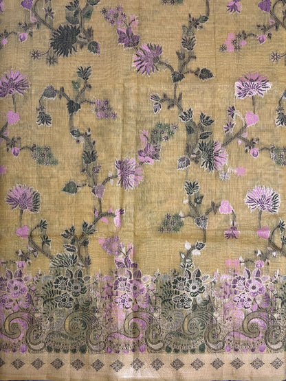 Ks 234 - Mustard Gold Floral Woven Saree with Rich Zari Border & Tassel Pallu