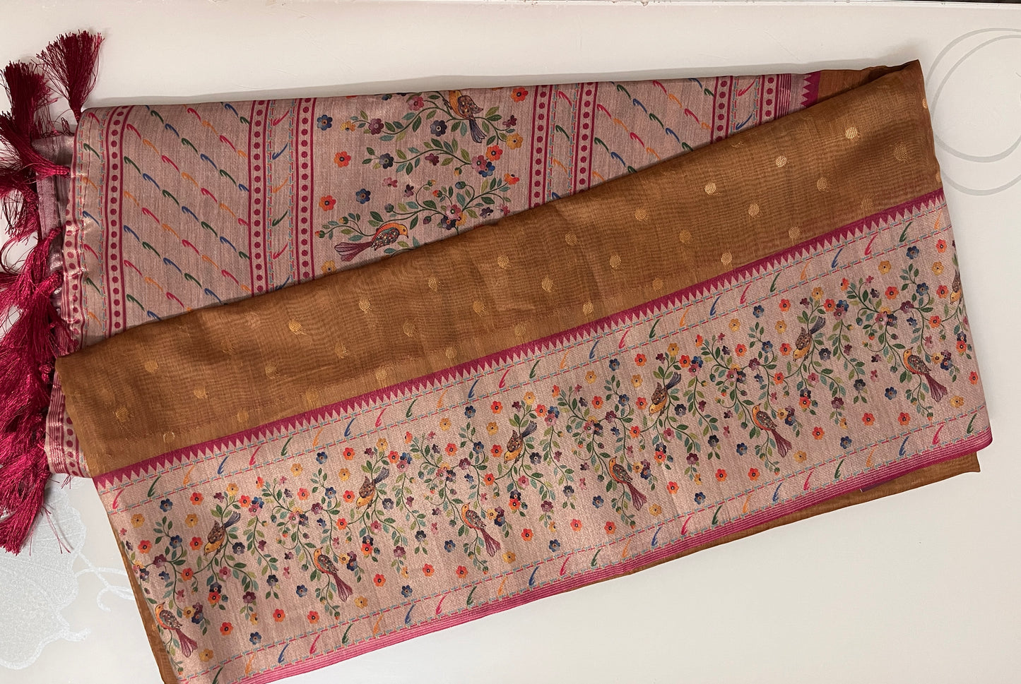 KS332- Golden brown silk blend saree