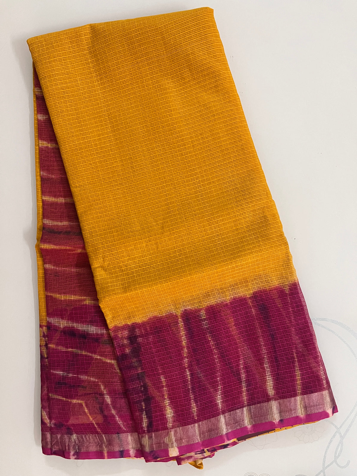 KS335 - Mustard yellow kota doria saree