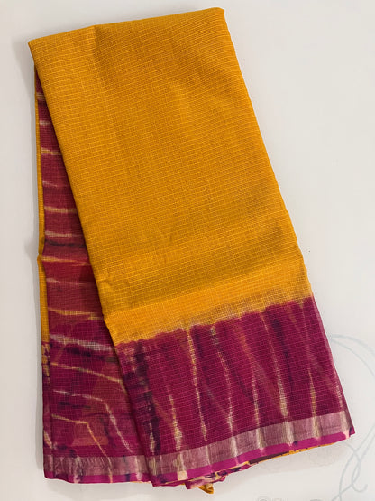 KS335 - Mustard yellow kota doria saree
