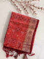 KS258 - Coral orange silk blend saree