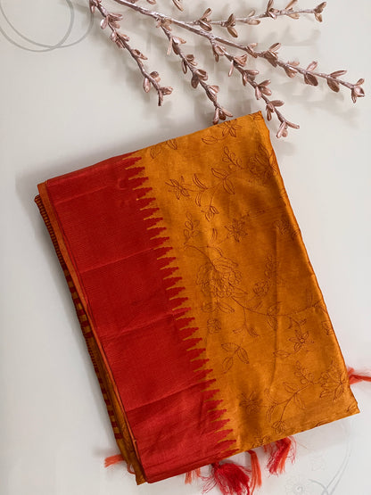 KS261 - Mustard yellow silk blend saree