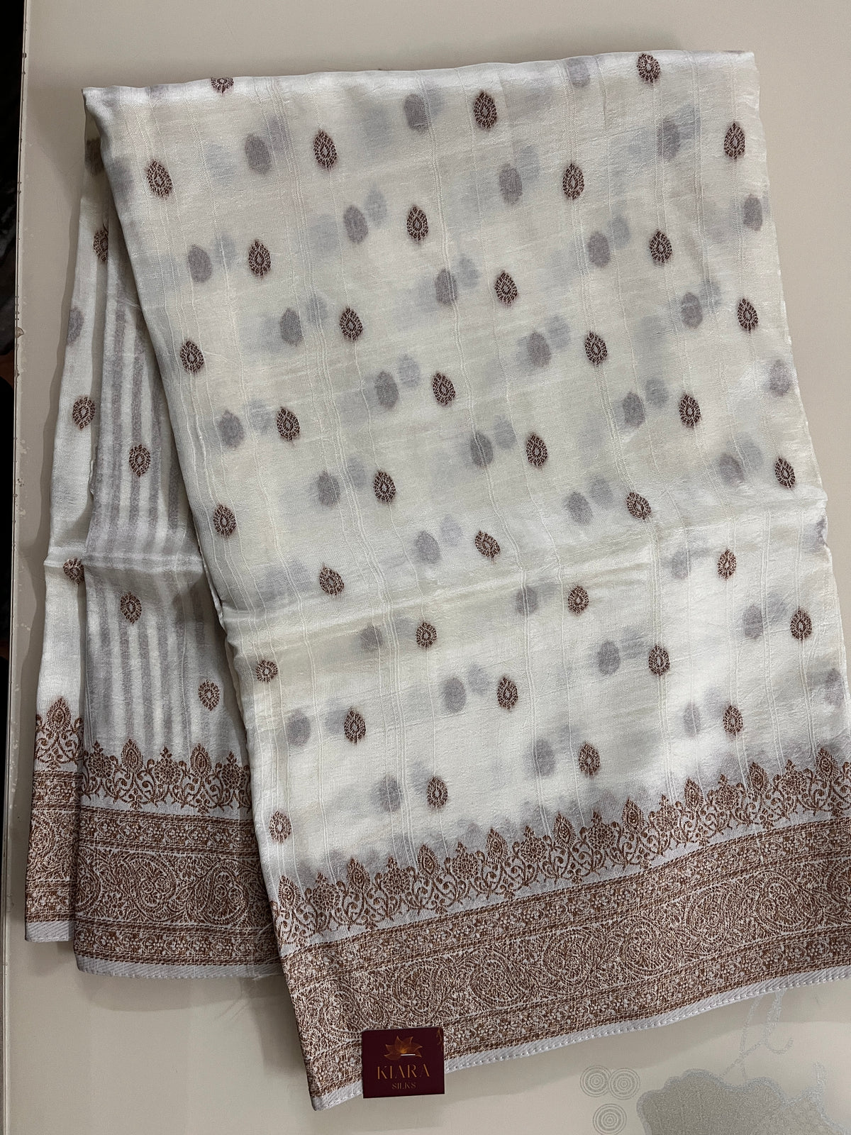 KS260 - Ivory white silk blend saree
