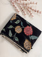 KS277 - Black floral print silk blended saree