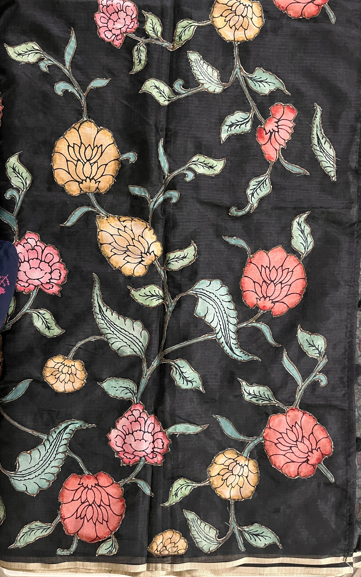 KS277 - Black floral print silk blended saree