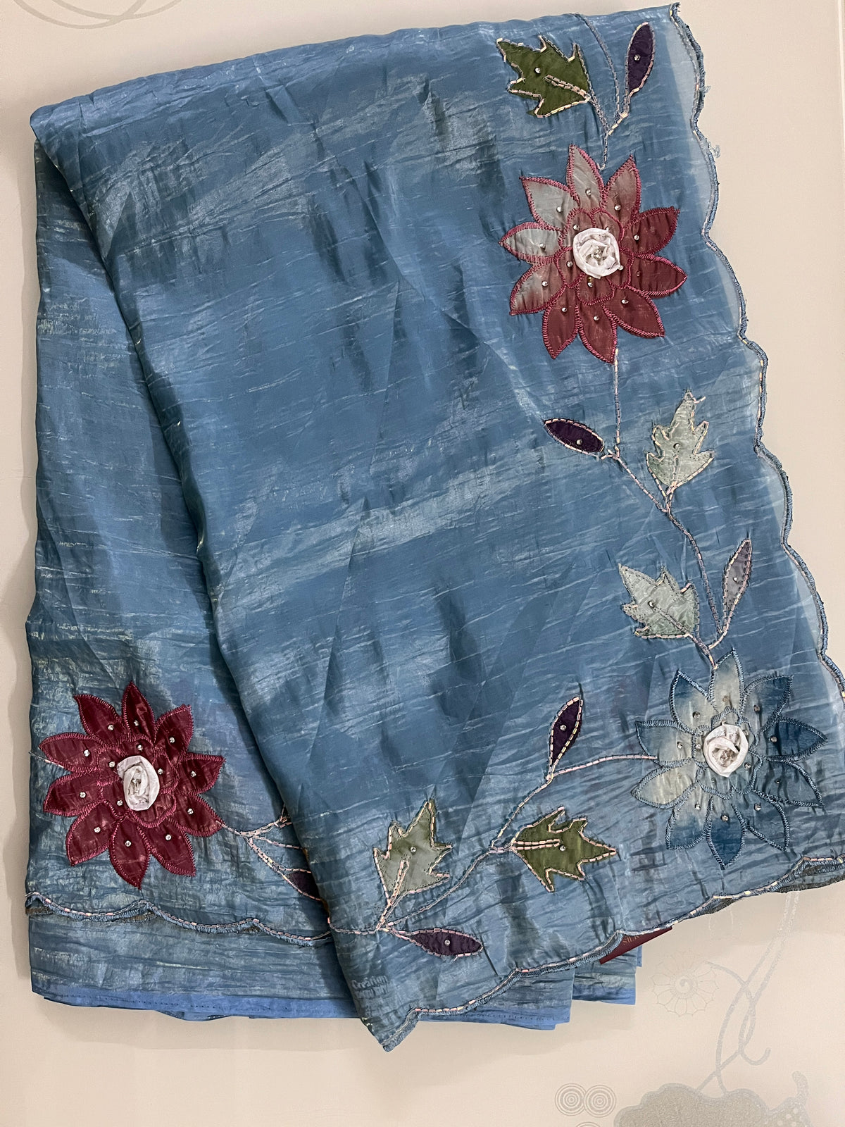 KS298 - Silk blended steel blue saree