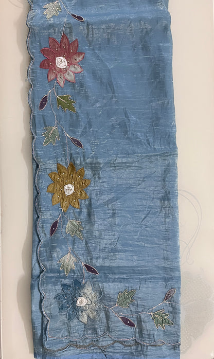 KS298 - Silk blended steel blue saree