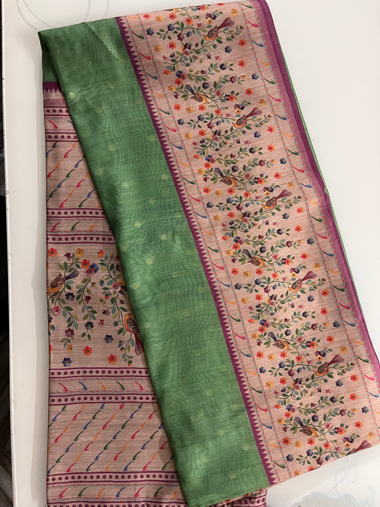 KS334- Leaf green silk blended saree