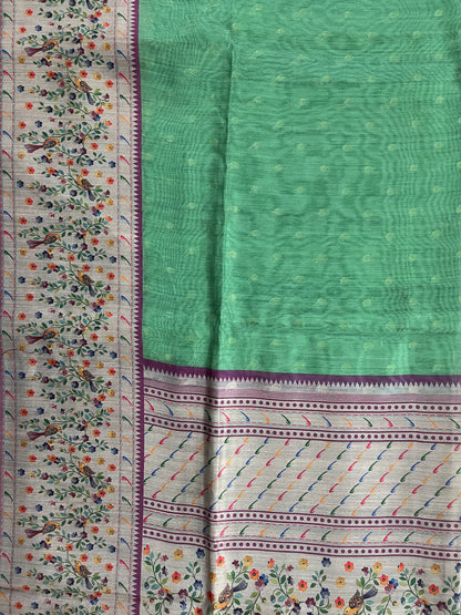 KS334- Leaf green silk blended saree