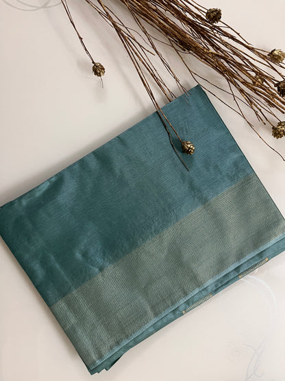 KS284 - Sea green linen tissue saree
