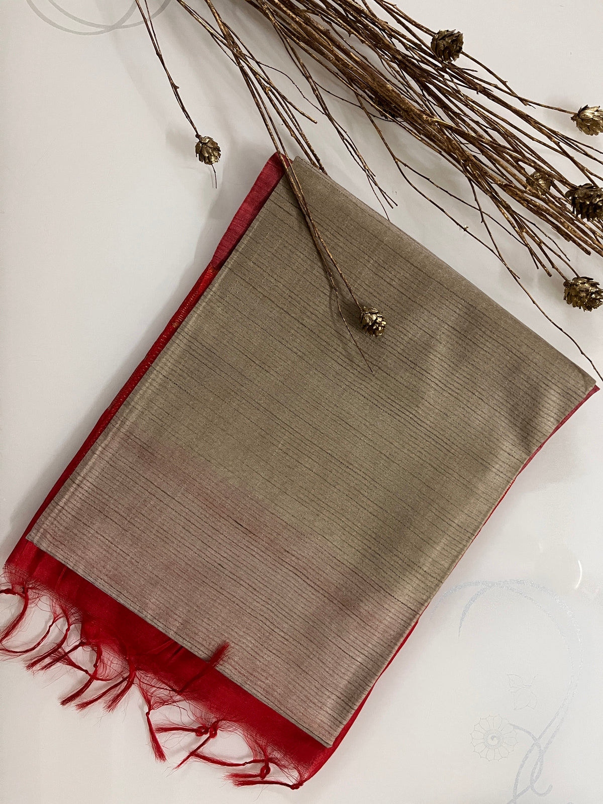 KS268 - Beige and red  handcrafted saree