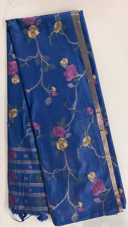 KS295 -Floral vine weave navy blue saree