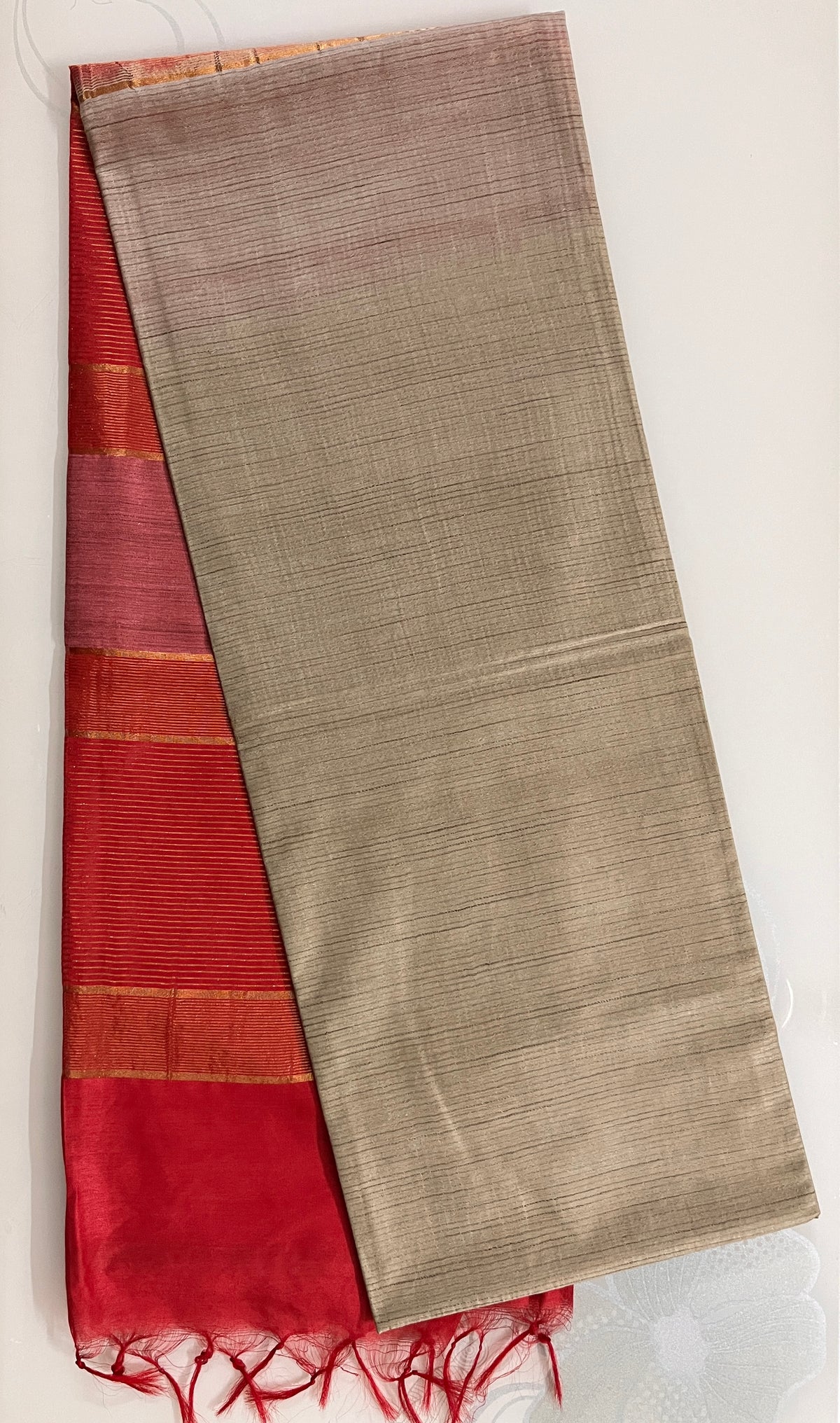 KS268 - Beige and red  handcrafted saree