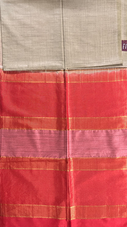 KS268 - Beige and red  handcrafted saree