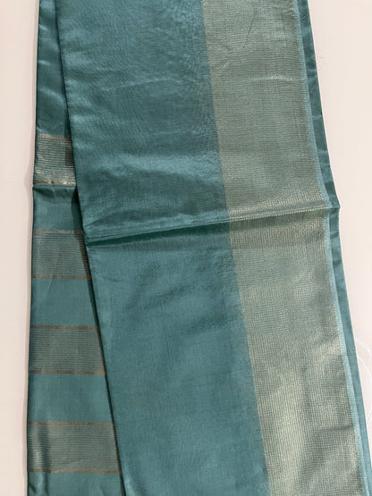KS284 - Sea green linen tissue saree