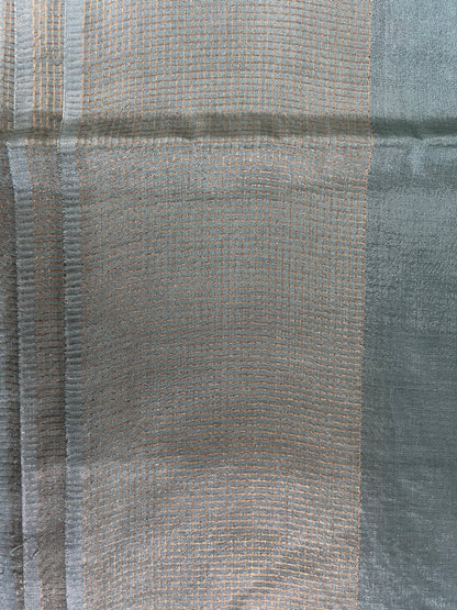 KS284 - Sea green linen tissue saree