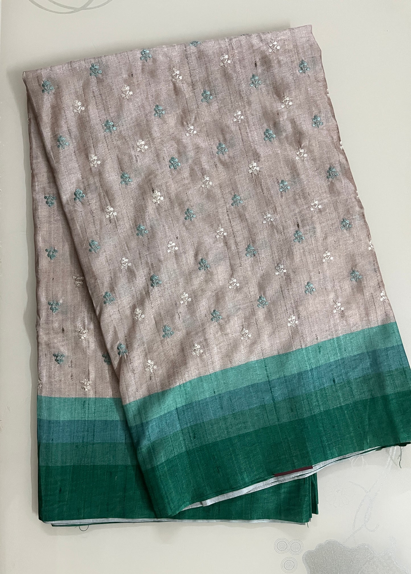 KS264 - Beige and aqua blue handloom style saree