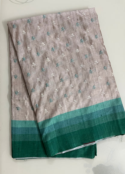 KS264 - Beige and aqua blue handloom style saree