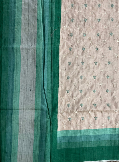 KS264 - Beige and aqua blue handloom style saree