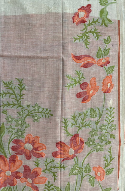 KS290 - Floral printed linen saree