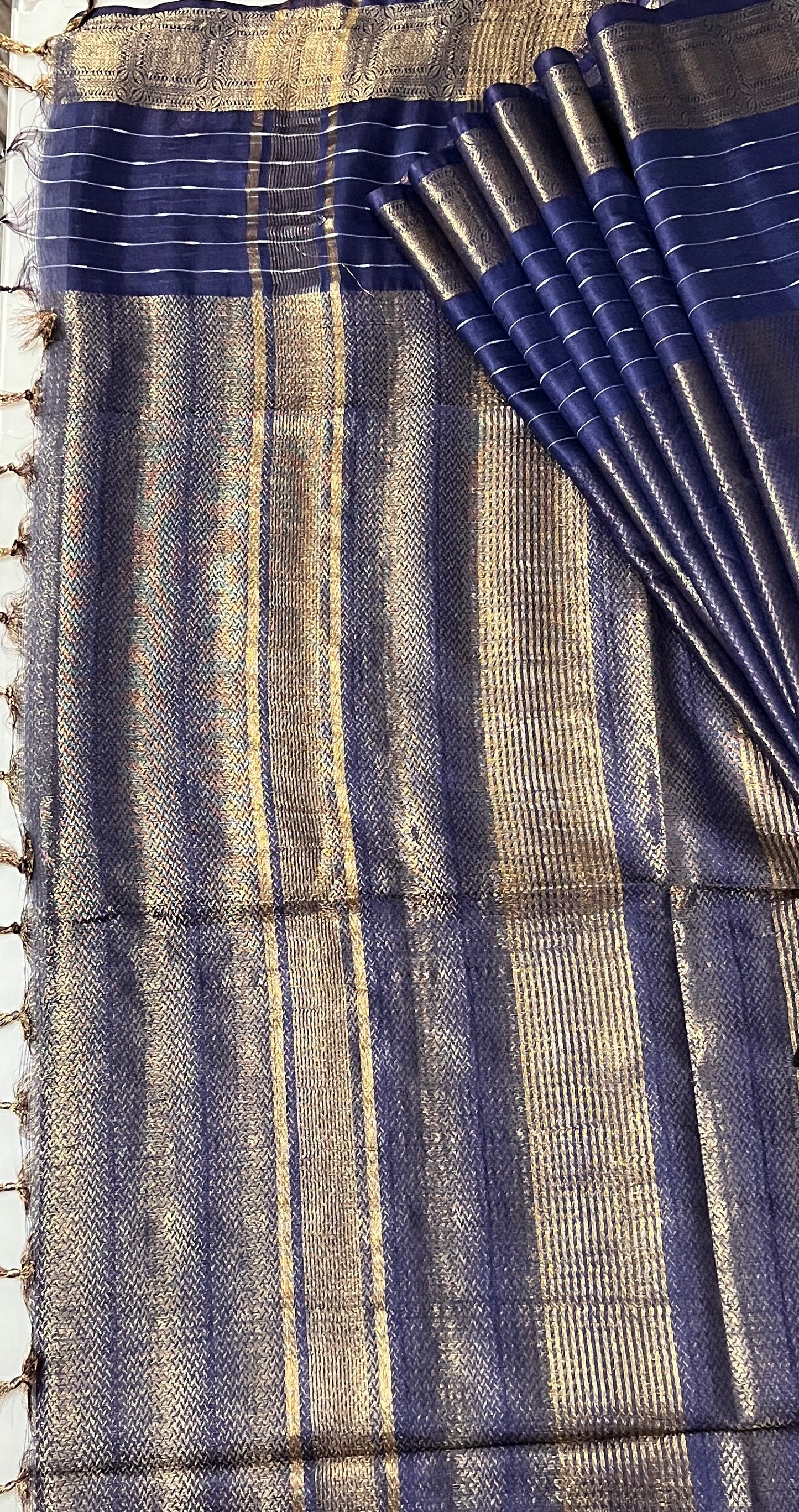 CAS184 - Navy Blue silk blended saree