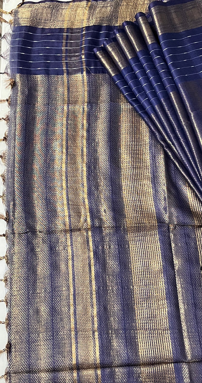 CAS184 - Navy Blue silk blended saree