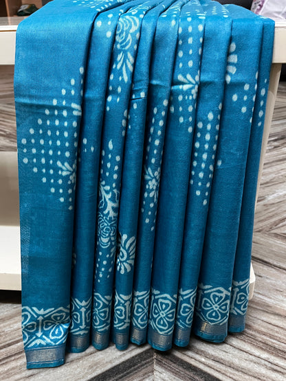 CAS185 - Deep turquoise blue Bandhani Saree