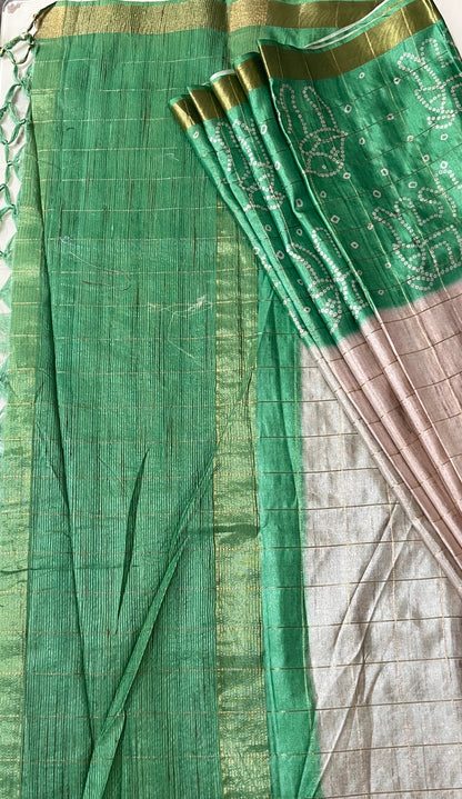 CAS201 - Green and silver grey Bandhani Saree