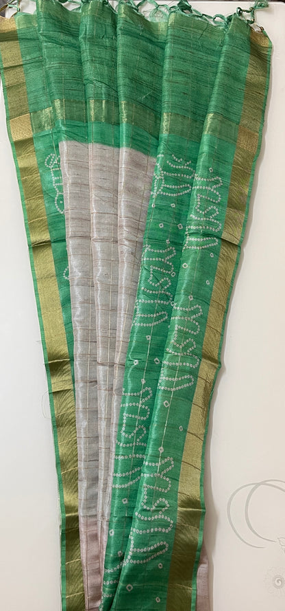 CAS201 - Green and silver grey Bandhani Saree