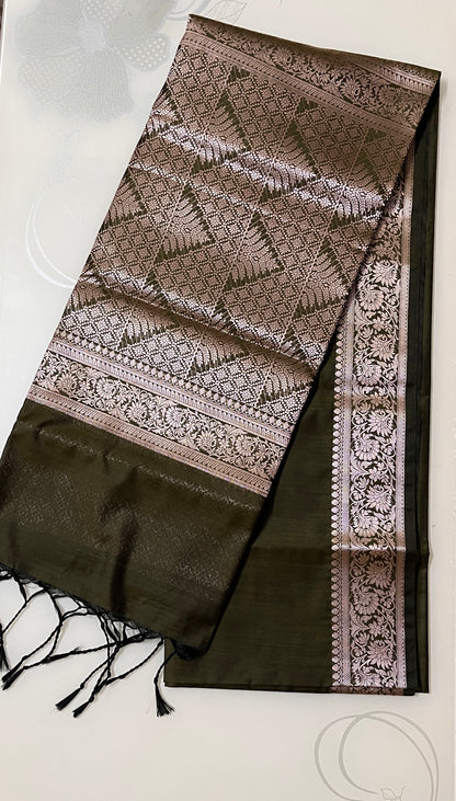 CAS191 - Dark olive green Banarasi silk saree