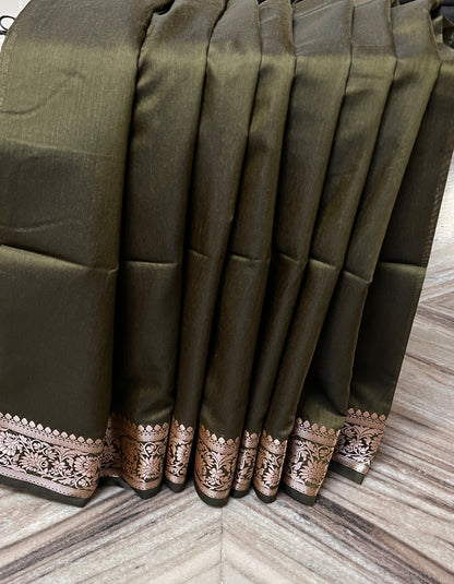 CAS191 - Dark olive green Banarasi silk saree