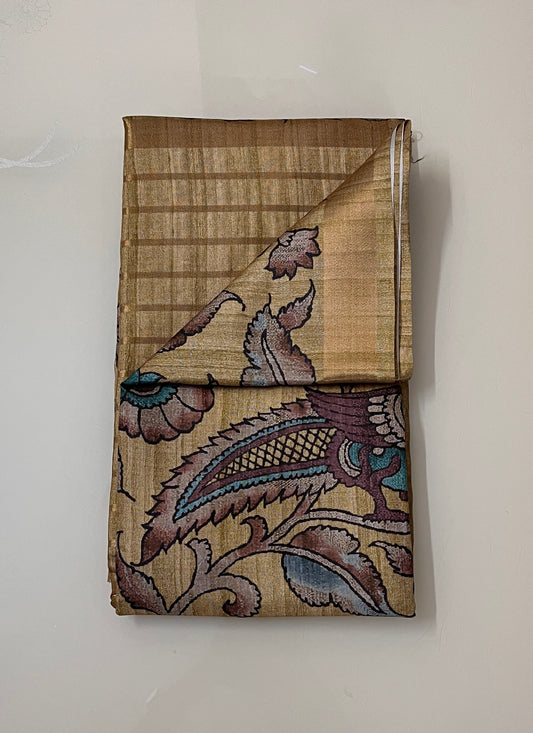 CAS189 - Beige-gold base printed silk saree