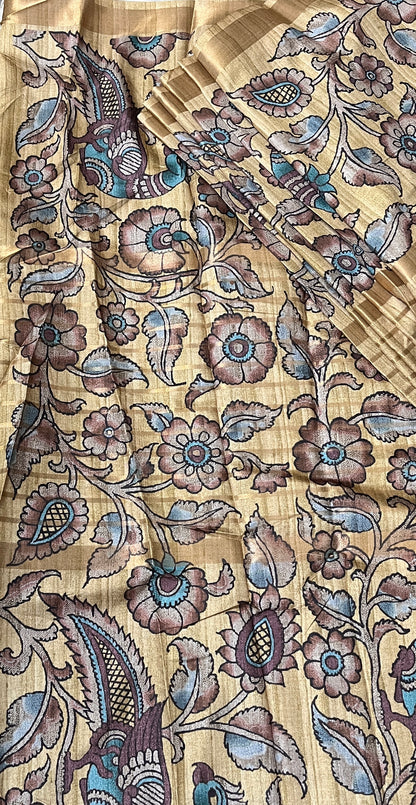 CAS189 - Beige-gold base printed silk saree