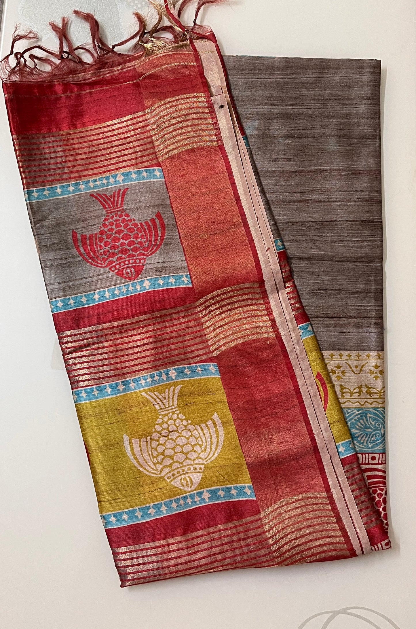 CAS205 - Brownish-grey shade South Indian silk blended saree