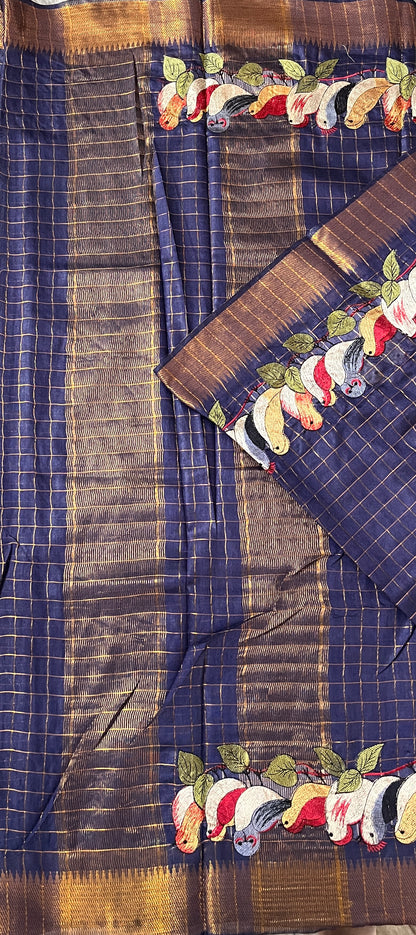 CAS204 - Deep navy blue silk blended saree