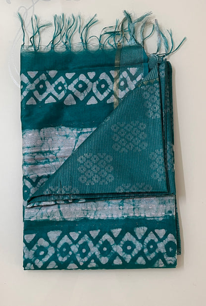 CAS167 - Teal green handblock printed saree