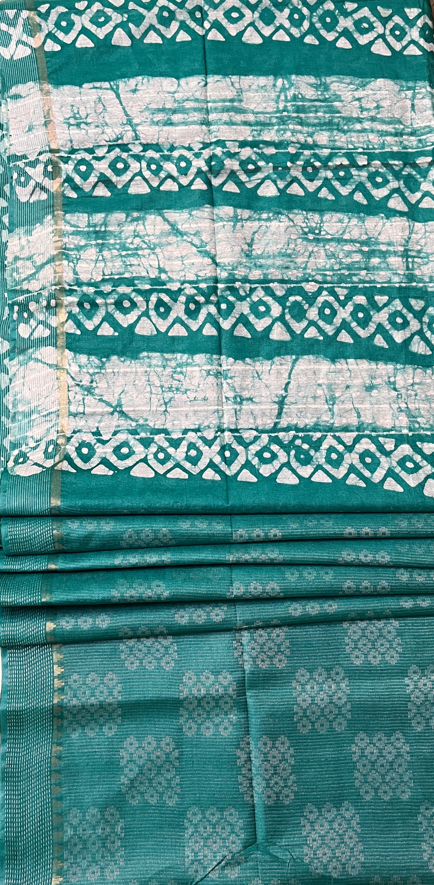 CAS167 - Teal green handblock printed saree