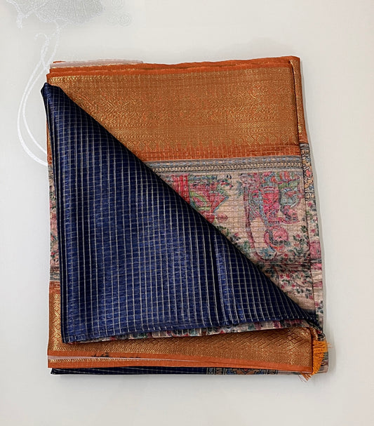 CAS192 - Royal blue soft silk saree with rich gold zari work