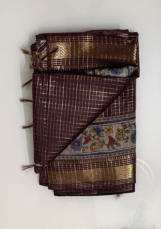 CAS195 - Deep brown silk blended saree