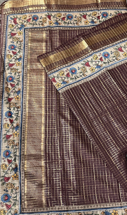 CAS195 - Deep brown silk blended saree