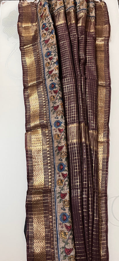 CAS195 - Deep brown silk blended saree