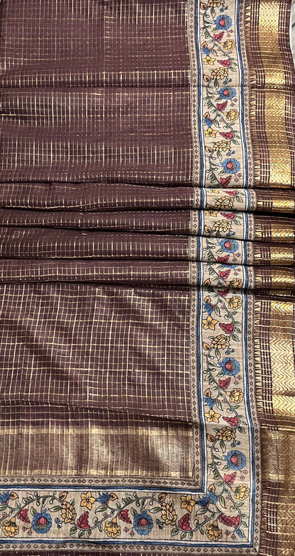 CAS195 - Deep brown silk blended saree