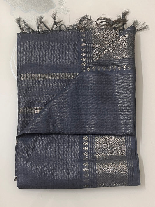 CAS177 - Charcoal grey with silver zari saree