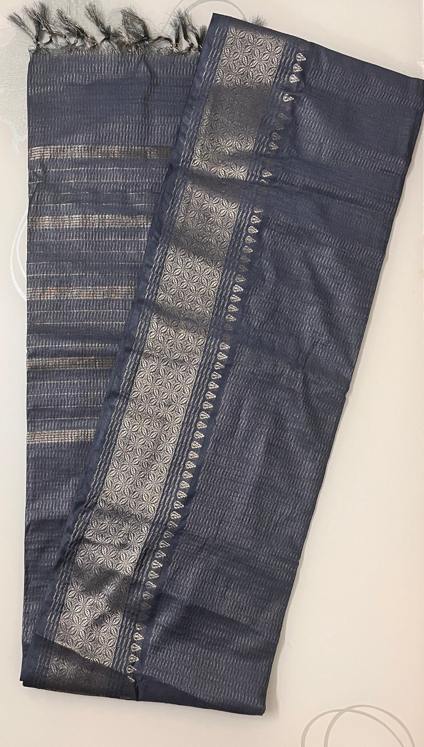 CAS177 - Charcoal grey with silver zari saree