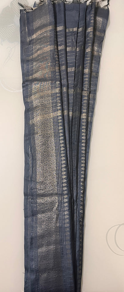 CAS177 - Charcoal grey with silver zari saree