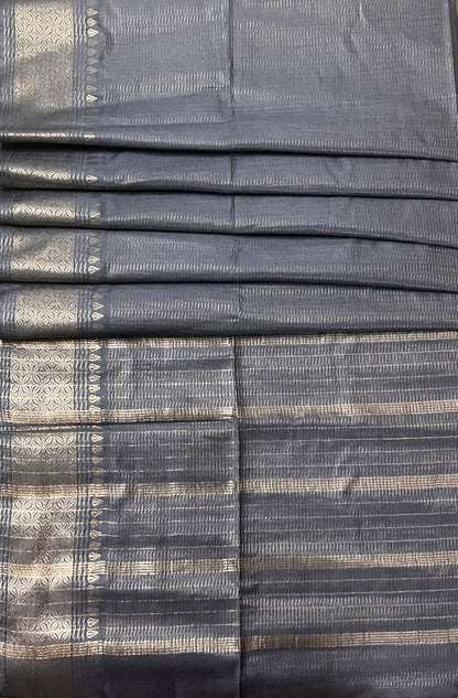 CAS177 - Charcoal grey with silver zari saree