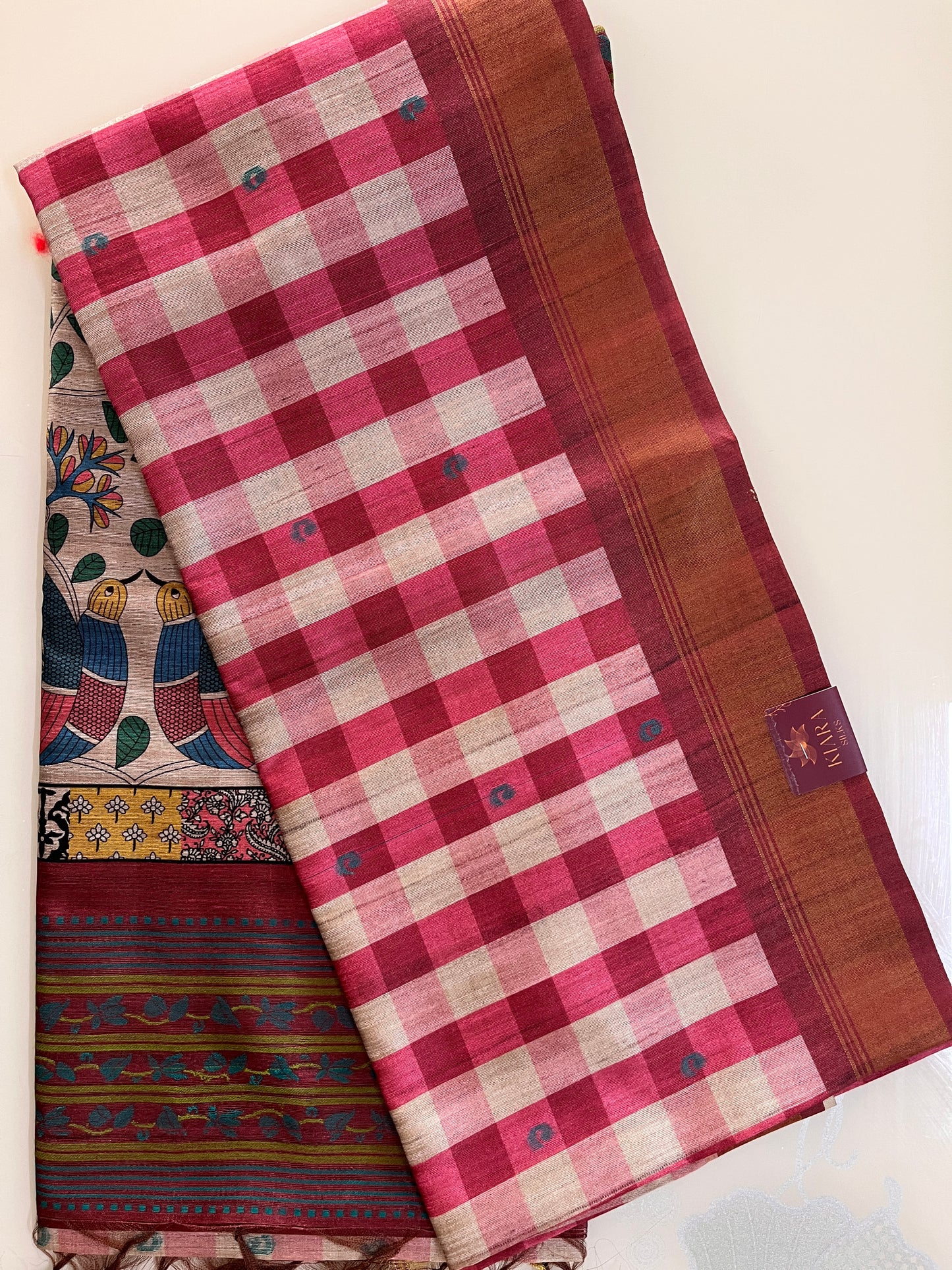 KS 164 - Maroon & Ivory base silk cotton saree