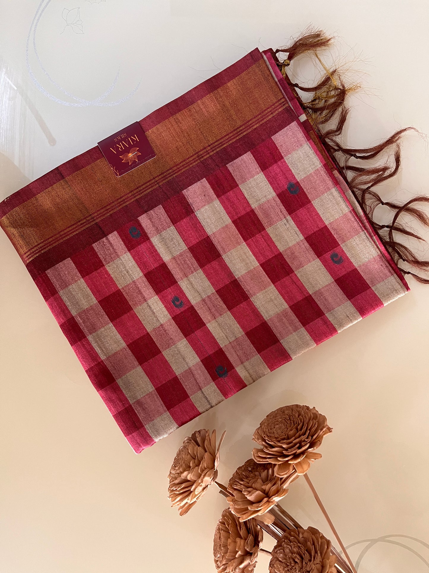 KS 164 - Maroon & Ivory base silk cotton saree
