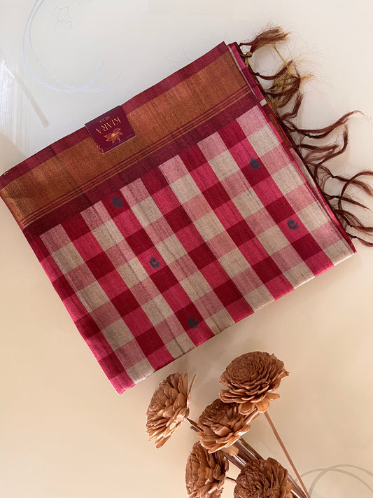 KS 164 - Maroon & Ivory base silk cotton saree