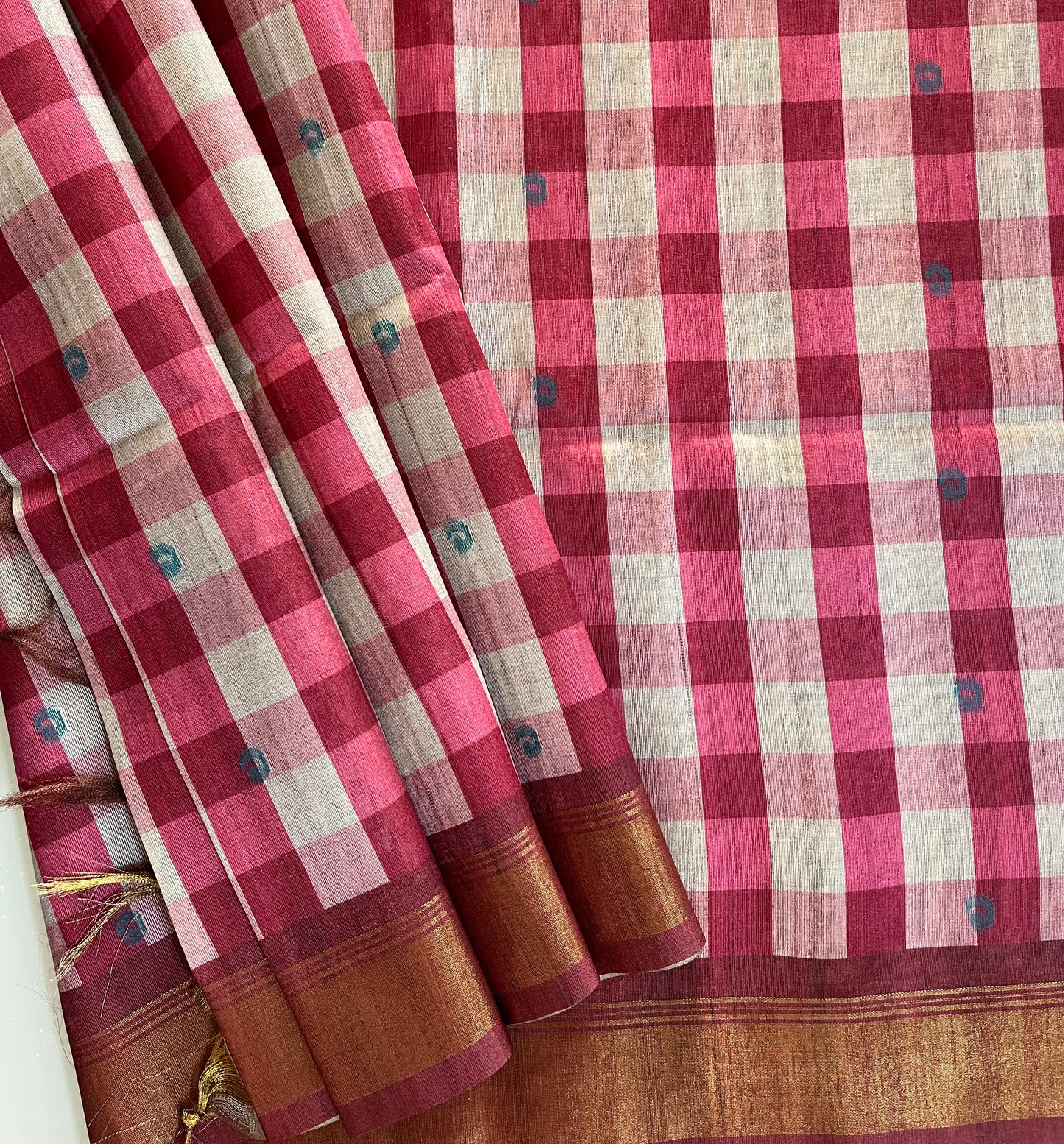 KS 164 - Maroon & Ivory base silk cotton saree